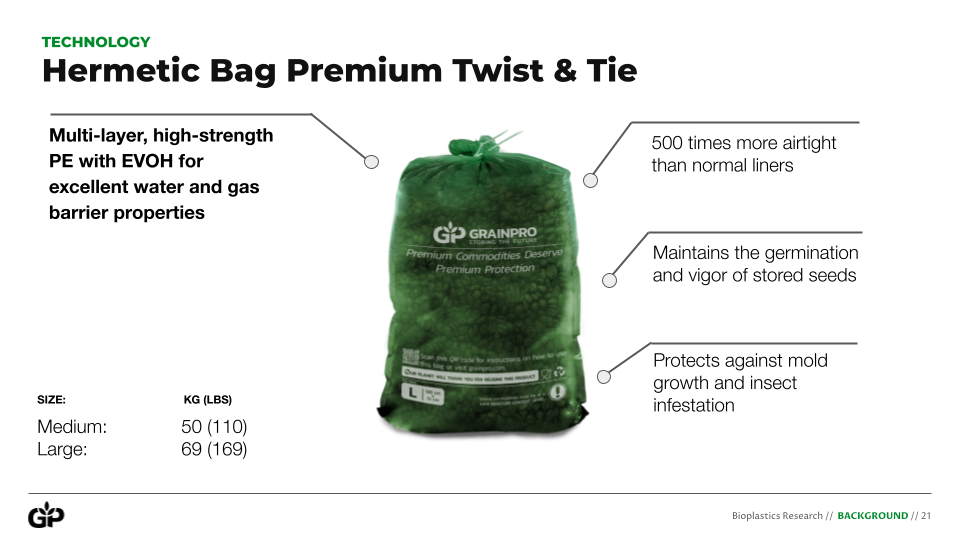 detail of GrainOro's storage bag technology - hermetic bag premium and twist tie